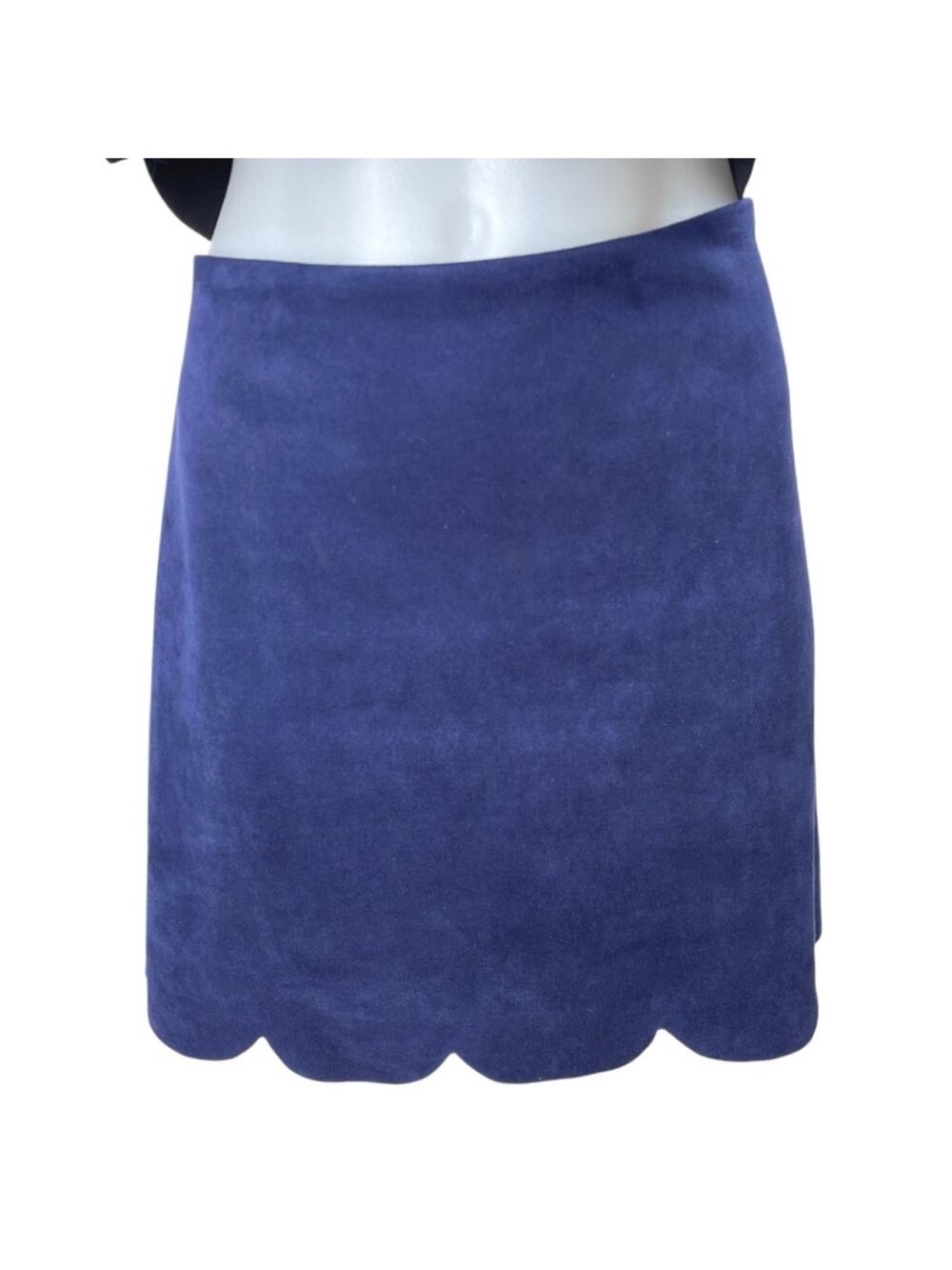 Aqua Faux Suede Navy Scalloped Mini Skirt, Size Large - Picture 2 of 13